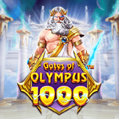 Gates of Olympus 1000 game cover art with Zeus
